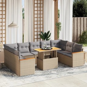 10 pcs conjunto de sofás p/ jardim com almofadões vime PE bege