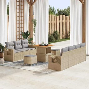 Conjunto de Sofá de Jardim vidaXL de 10 Peças com Almofadas Bege Vime Poliéster Acácia