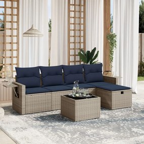 vidaXL 6 pcs conjunto sofás p/ jardim c/ almofadões vime PE cinzento
