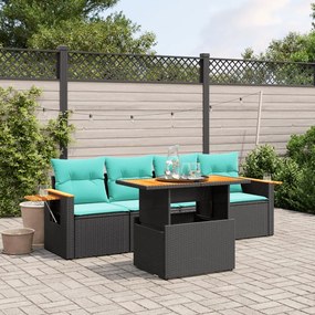 vidaXL 5 pcs conjunto de sofás p/ jardim c/ almofadões vime PE preto