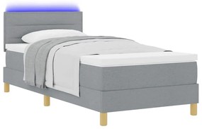 Cama Box com Colchão e LED Cinza Claro 100x200 cm Tecido