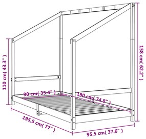 Estrutura de cama infantil 90x190 cm pinho maciço preto