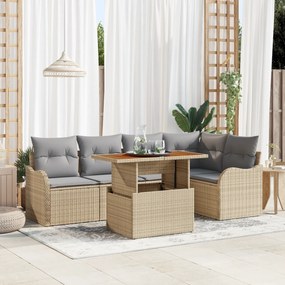 Conjunto de Sofás de 6 Peças para Jardim com Almofadas Bege Rattan Plá
