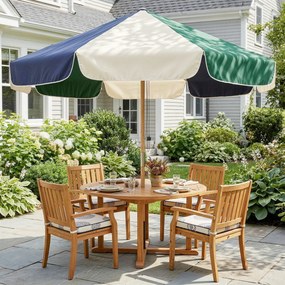 Guarda-sol de Jardim com Corda Proteção Solar UPF30+ Estilo Retrô Efeito Madeira com Babados Inclinável Ø226 cm Creme e Verde
