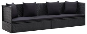 Sofá de jardim com almofadão e almofada vime PE preto