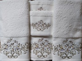 6 toalhas de banho bordadas 100% algodão com 520 gr./m2: 2 toalhas 100x150 cm - 2 toalhas 50x100 cm - 2 toalhas 30x50 cm
