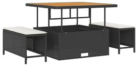 Conjunto de Sofá de Jardim de 9 Peças com Almofadas - Preto, Poliratan