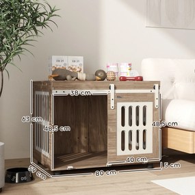 Móvel-gaiola para cães com porta de correr, casinha para cães de tamanho médio, mesa auxiliar, 80 x 59 x 63 cm, nogueira