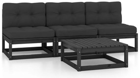 4 pcs conjunto longue de jardim c/ almofadões pinho maciço