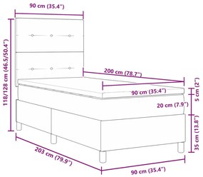 Cama Box Spring com Colchão Preto 90x200 cm Tecido