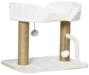 PawHut Arranhador Gatos Pequenos 42 cm Cama Bolas Suspensas Postes Juta Confortável 48x38x42 cm Branco | Aosom Portugal