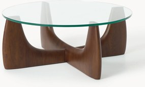 Mesa de centro redonda em madeira com tampo de vidro Miya