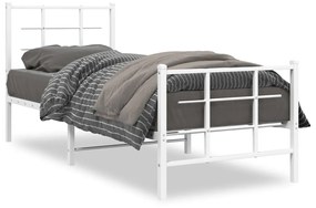 355618 vidaXL Estrutura de cama com cabeceira e pés 75x190 cm metal branco