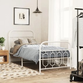 Estrutura de cama com cabeceira e pés 90x190 cm metal branco