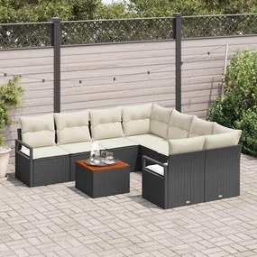 Conjunto de Sofás de Jardim 9 Peças com Almofadas Pretas em Rattan de