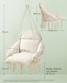 Cadeira suspensa jardim com uma almofada grossa Bege