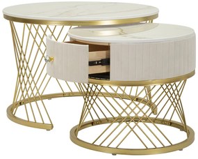 MESAS DE CAFÉ VOTIX CONJUNTO DE 2 UNIDADES CM Ø 70X48-50X43,5 CREME E DOURADO