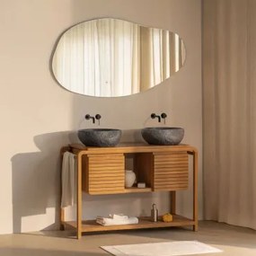 Conjunto De Móvel De Casa De Banho Em Madeira De Teca Bradley 2 X Irregular Em Cimento Preto ??40 Cm Fedro & Led Irregular E Antiembaciamento - Sklum