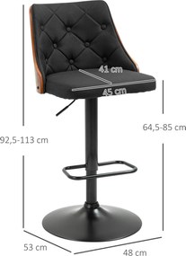 Conjunto de 2 bancos de bar com altura ajustável, giratórios a 360° e apoio para os pés, em tecido acolchoado Preto