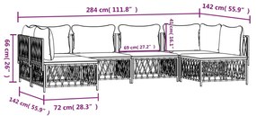 6 pcs conjunto lounge de jardim com almofadões aço branco