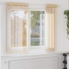 Cortinas de voile com ilhós 2 pcs areia