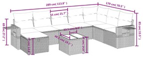 9 pcs conj. sofás jardim com almofadões vime PE cinzento-claro