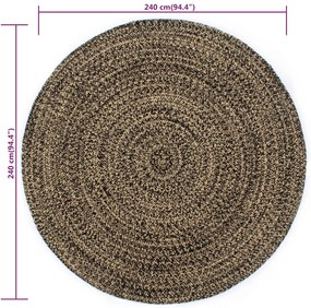 Tapete artesanal em juta 240 cm preto e castanho