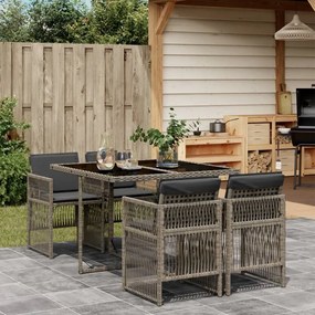 vidaXL 5 pcs conjunto de jantar p/ jardim c/ almofadões vime PE cinza