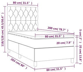 Cama box spring + colchão/LED 80x200cm tecido cinza-acastanhado