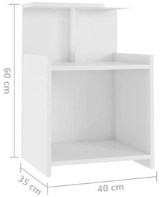 Mesas cabeceira 2 pcs 40x35x60 cm contraplacado branco brilhante