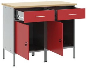 Armário de trabalho vidaXL 2 peças Vermelho e Cinza em madeira engenhe