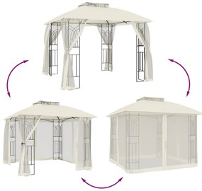 Gazebo c/ teto duplo/paredes de malha 2,94x2,94 m aço creme