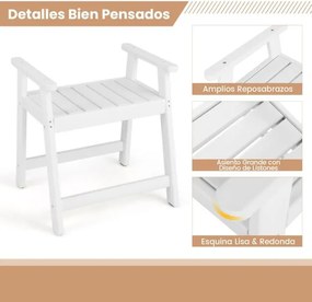Banco de banho com braços, banco impermeável para casa de banho, 58 x 52 x 61,5 cm, branco