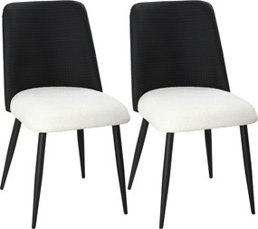 Conjunto de 2 Cadeiras de Cozinha (MESA NÃO INCLUIDA) com Encosto em PU Pernas de Aço e Assento Acolchoado 47,5x57x84 cm Preto e Bege
