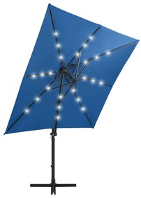 Guarda-sol jardim cantilever poste/luzes LED 250 cm azul-ciano