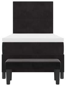 Cama Box Spring com Colchão e Banco Preto 90x190 cm Veludo