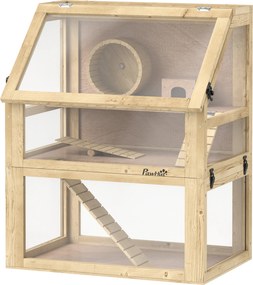 Gaiola para Hamster, 60 x 40 x 75 cm, 3 Níveis, Madeira Natural