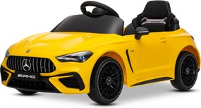 Carro elétrico para crianças Mercedes CLE 12V bateria de lítio, luzes LED, comando remoto de 2,4 GHz, ligação Bluetooth, licença ORIGINAL Amarelo