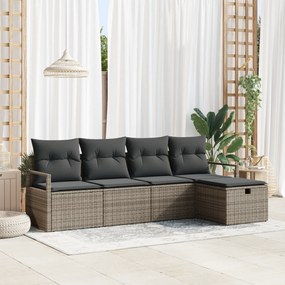 Conjunto de Sofás de Jardim vidaXL com 5 Peças e Almofadas Cinza Ratta