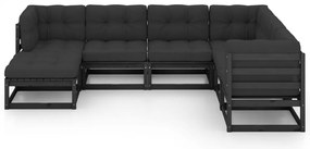 7 pcs conjunto lounge de jardim c/ almofadões pinho maciço