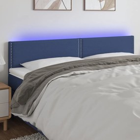 Cabeceira de cama c/ luzes LED tecido 160x5x78/88 cm azul