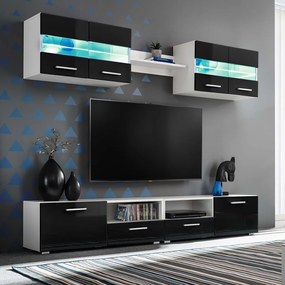 246028 vidaXL Conj. unidades de parede p/ TV luzes LED 5 pcs preto brilhante