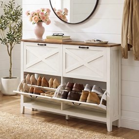 Sapateira Armário para sapatos com 4 porta s24 x 127 x 86,8 cm (P x L x A), organizador de sapatos, estante estreita independente, Branco vintage
