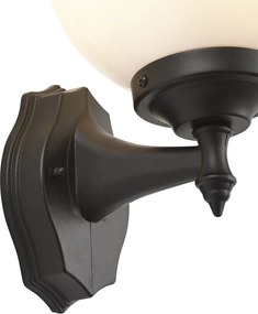 Candeeiro de Parede Exterior Clássico Preto com Vidro Opal IP44 - Champs