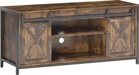 HOMCOM TV Lowboard, design industrial, para TVs de 152,4 cm, 6 compartimentos, 2 portas deslizantes, Marrom/Preto | Aosom Portugal