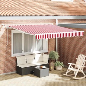 vidaXL Toldo Retrátil Vermelho e Branco 350 x 250 cm Poliéster e Metal