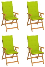 vidaXL Cadeiras jardim c/ almofadões verde brilhante 4 pcs teca maciça