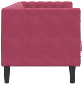 Sofá chesterfield com rolos 3 lugares veludo vermelho tinto