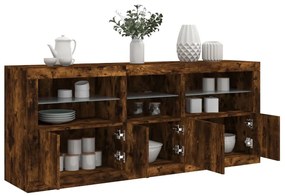 Aparador com luzes LED 162x37x67 cm carvalho fumado