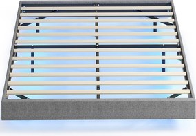 HOMCOM Cama 160x200 cm com Luzes LED Estofada em Linho Ripas de Madeira Silenciosa Fácil de Montar Cinzento | Aosom Portugal